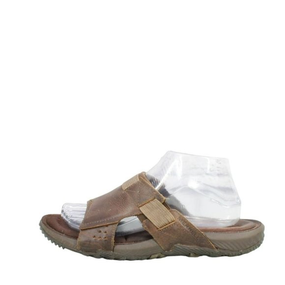 Merrell Other - Merrell Dark Earth Brown Leather Slip On Breathable  Slide Sandals Size 7